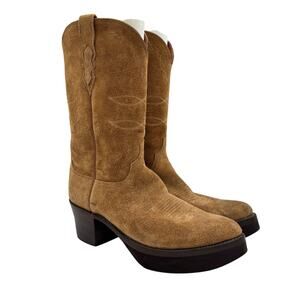 Lucchese Suede Platform Roper Boots Men's 13D Western Cowboy